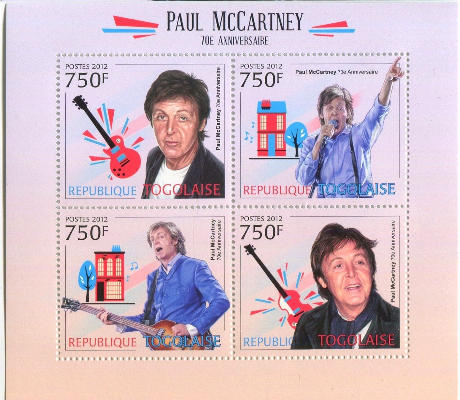 Tutti i francobolli: Block "The Beatles. Paul McCartney". Togo – Nuovo e nell'imballaggio originale da Basel venduto da Butsch5