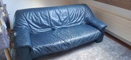 Sehr bequemes Ledersofa blau, 3-Sitzer