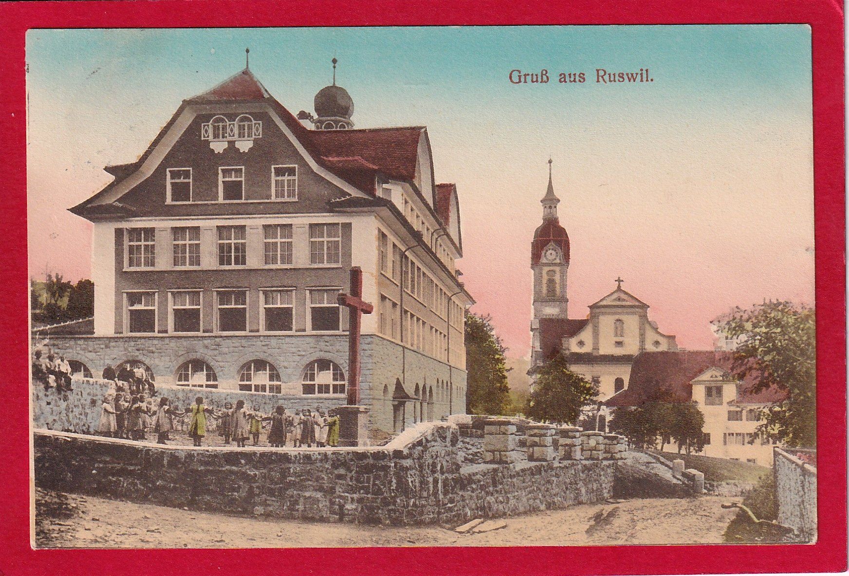 Cartoline postali: AK RUSWIL SCHULE 1918 – Usato da Grüningen venduto da Kartensammler