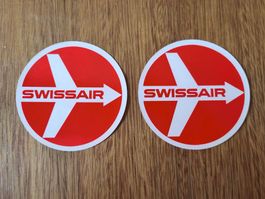2 x Swissair original Kofferkleber / rot - glanz, gummiert