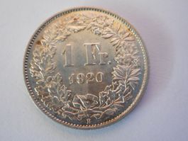 1 Fr. 1920 silber  unz mit Patina