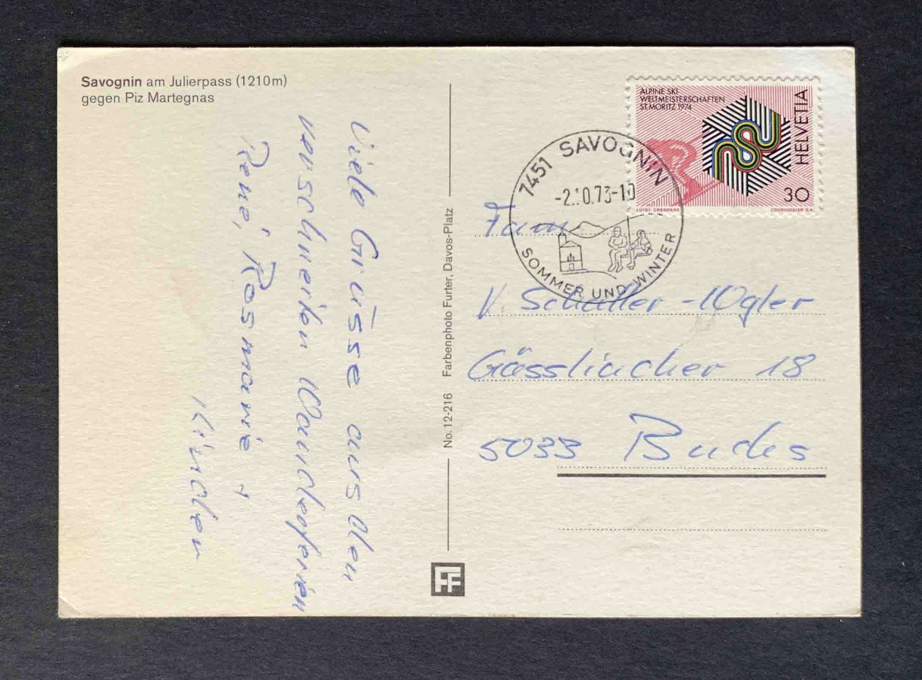 Cartoline postali: AK Savognin am Julierpass – Usato da Goldau venduto da artelier1 1