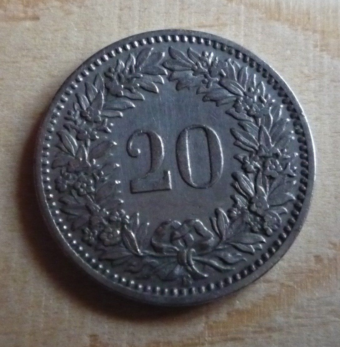 Alle Münzen: 20 Rappen 1911 – Gebraucht aus Rieden SG von Sammelfreund 1