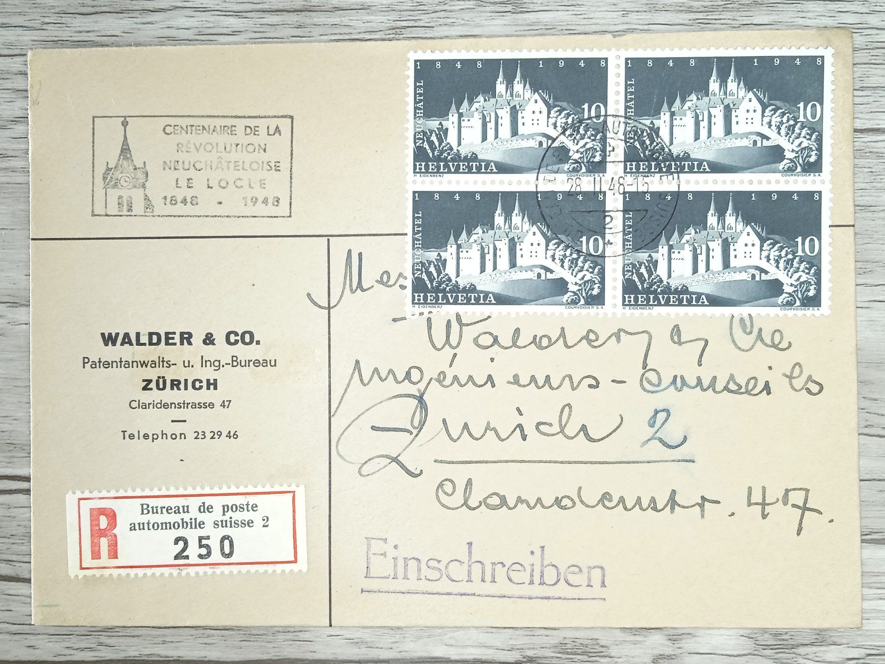 Tutti i francobolli: TR105 Enveloppe Suisse + Timbre 1948 – Usato da Cousset venduto da Patrick_Collections