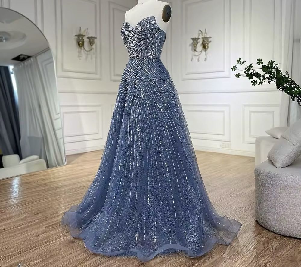 Vestiti: Evening Gown Blue Sequin Strapless Full Length Size M – Nuovo (secondo la descrizione) da Appenzell venduto da mir_rqn6 3