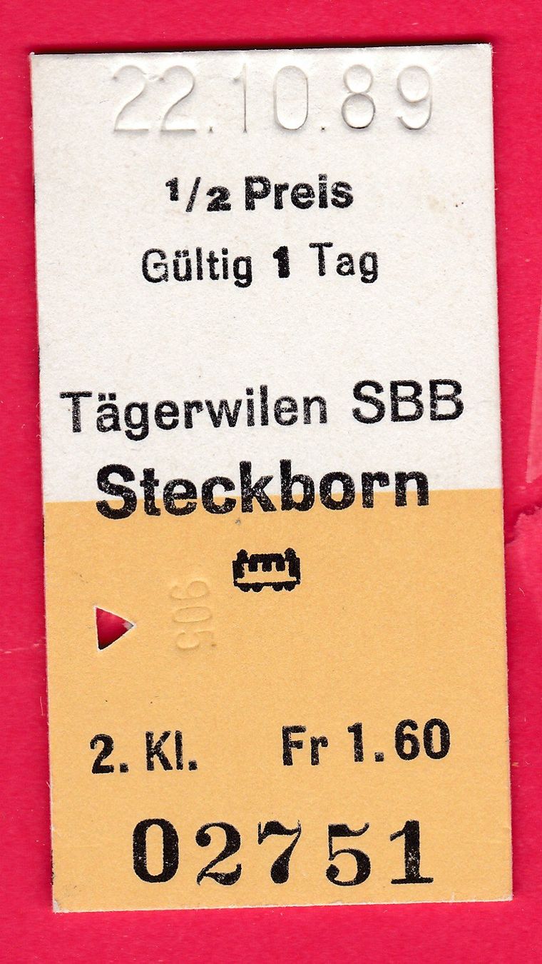 Biglietti: KARTON BILLETT, TÄGERWILEN - STECKBORN.2.KLASSE, HALBTAX,EIN – Usato da Oberrieden venduto da Gebirgsstelze