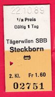 KARTON BILLETT, TÄGERWILEN - STECKBORN.2.KLASSE, HALBTAX,EIN