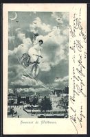 Mulhouse, Fliegende Frau auf einem Fahrr