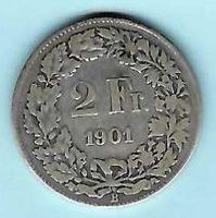 1901, 2 Fr. Silber, Erhaltung siehe Scans (15423)