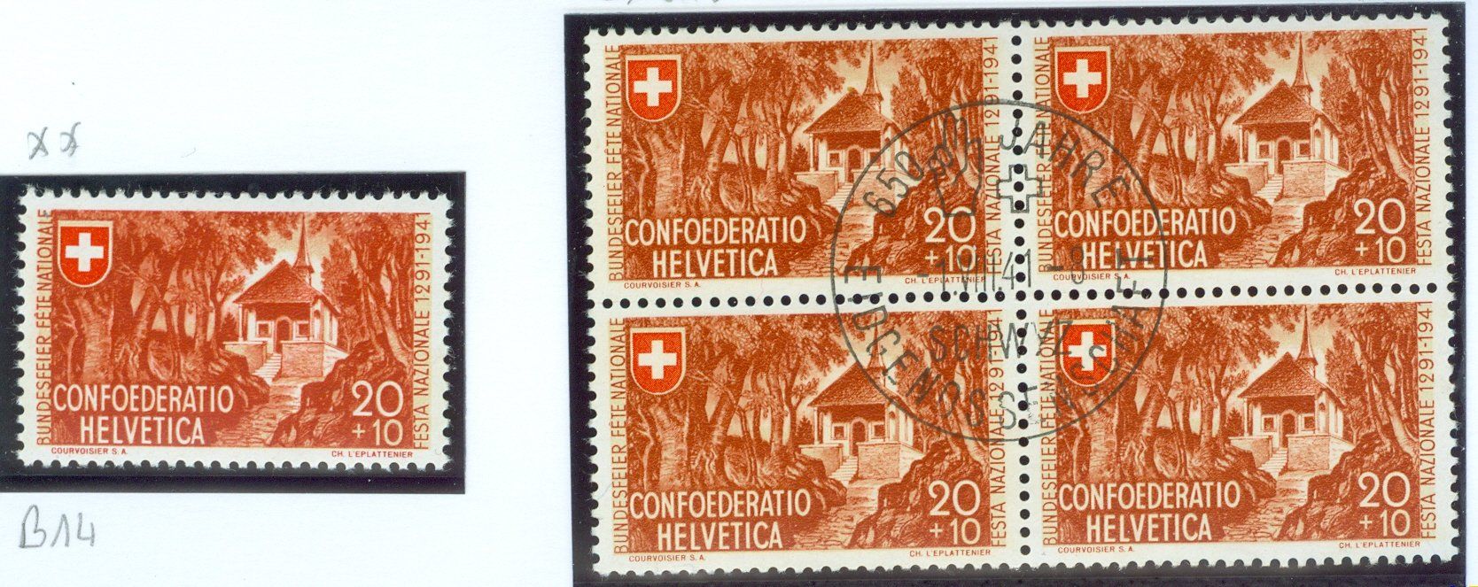 Tutti i francobolli: 1941 Schweiz Pro Patria Viererblock – Usato da Zürich venduto da yago-rot