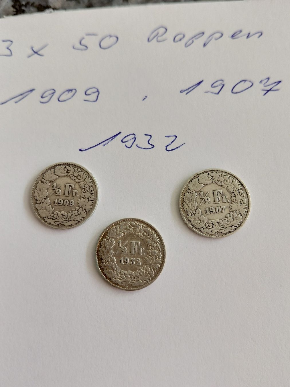 Tutti le monete: 3x 50 Rappen silber 1909, 07, 32 – Usato da Bonaduz venduto da topolino052