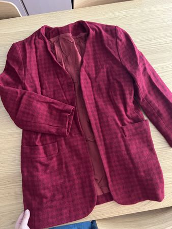 Damen Woll-Blazer rot kariert