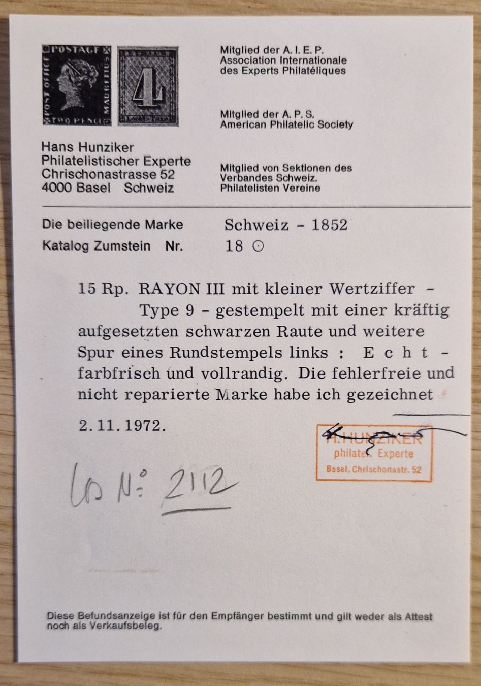 Tutti i francobolli: Rayon III 18, Typ 9, doppelt gestempelt mit Attest – Usato da Ortschwaben venduto da Ruebezahl 2