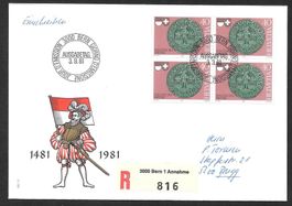R-FDC 661 Viererblock 500 Jahre Solothurn im Bund 3.9.1981