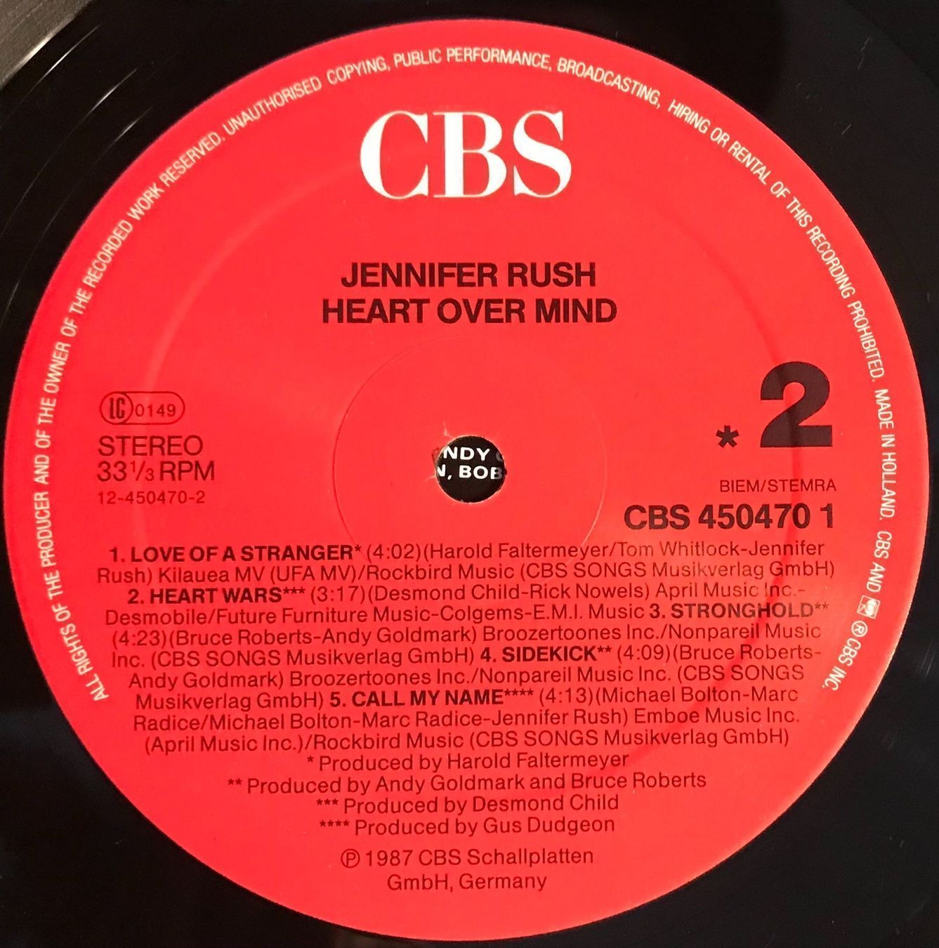 Dischi in vinile: JENNIFER RUSH - HEART OVER MIND - 33 Tours – Usato da Bussigny venduto da vinyl-pas-cher 3