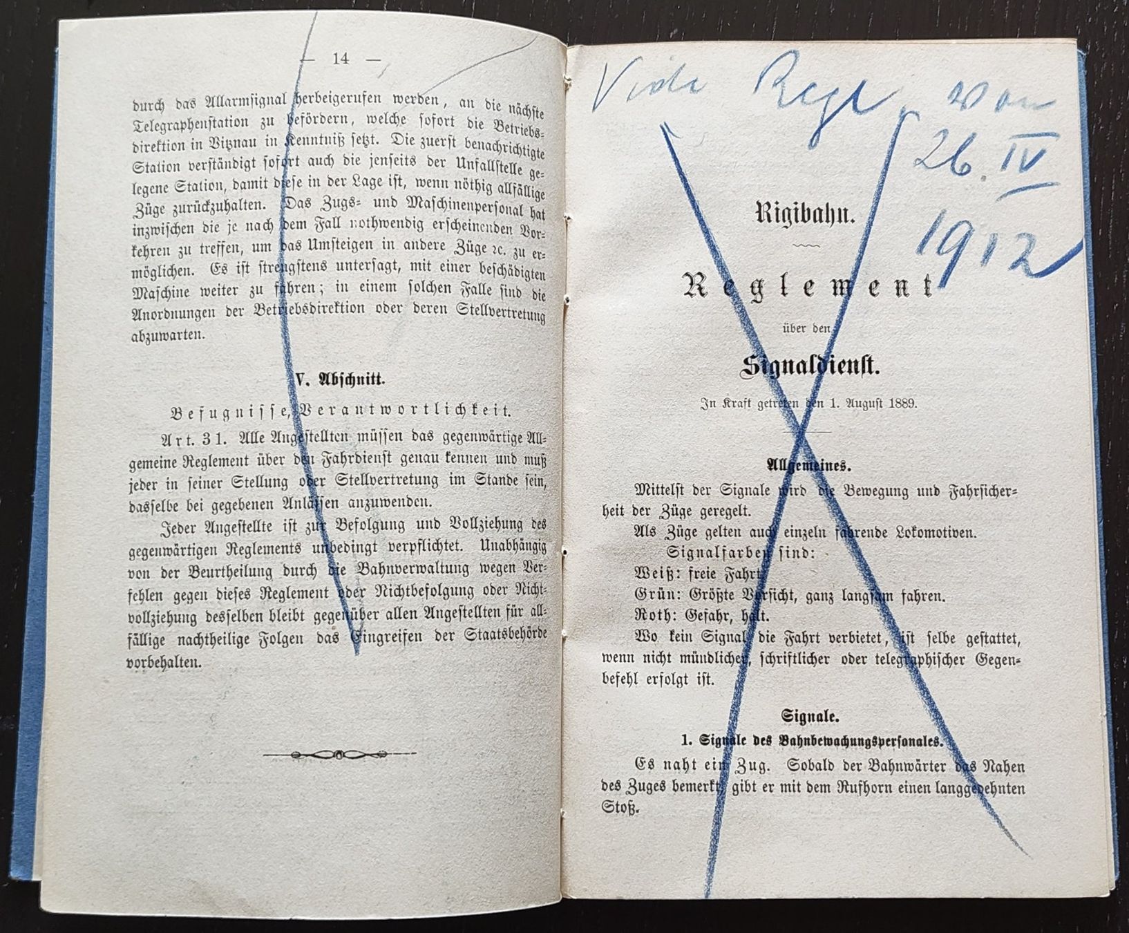 Documenti: VRB Rigi-Bahn Dienstreglement 1889 – Usato da Biberist venduto da Slick 2