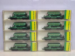 Minitrix 13843, SBB 8x Selbstentladewagen, Kies AG Wil, grün