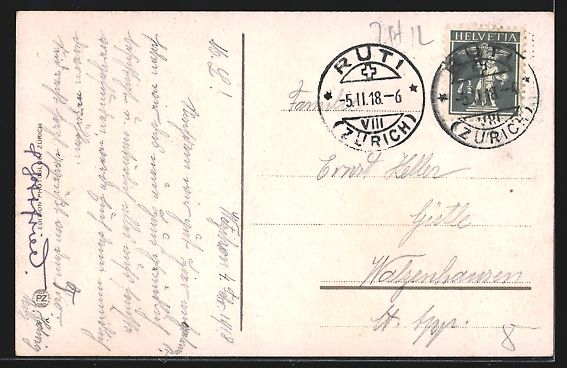 Cartoline postali: AK Wetzikon, Totale mit Kirche, 1918 – Usato da Berlin venduto da bartko-reher 1