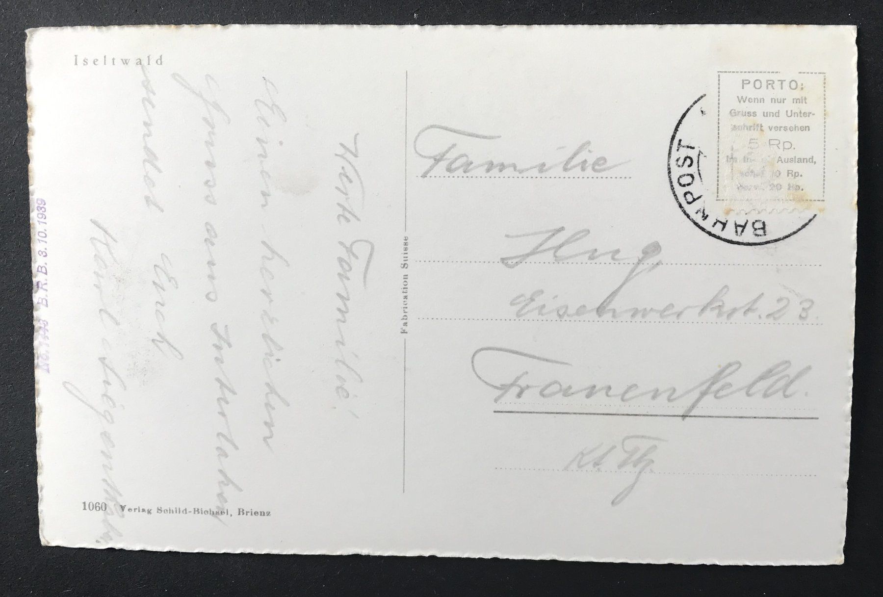 Cartoline postali: ALTE ANSICHTSKARTE ISELTWALD – Usato da Ostermundigen venduto da wini63 1