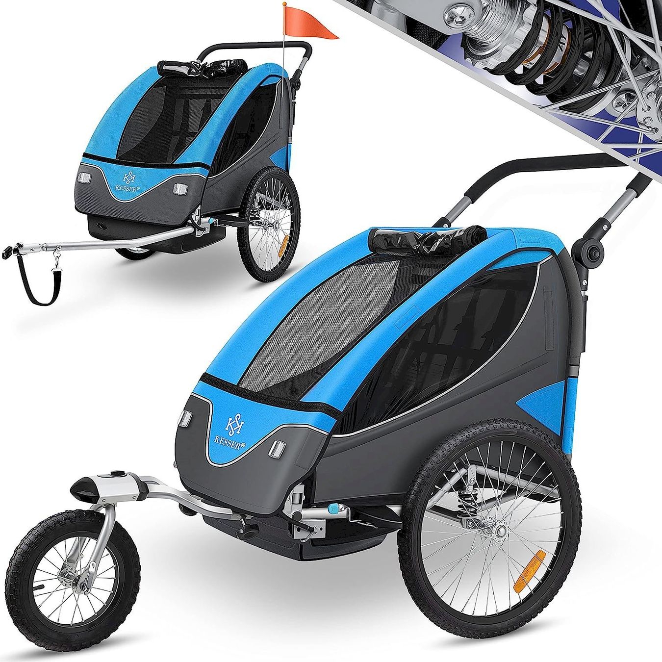 Rimorchi per biciclette: Kesser Kinderanhänger 2in1 blau – Nuovo e nell'imballaggio originale da Bottighofen venduto da zaap