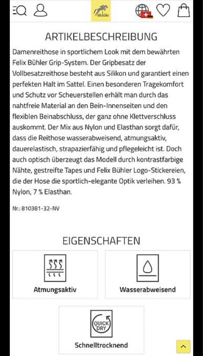 Felix Bühler Pantaloni: Felix Bühler Reithose Grösse 34 – Usato da Luzern venduto da nad_d28f 4