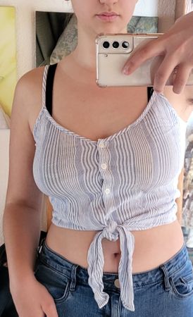 Crop top rayé bleu et blanc à nouer H&M 36