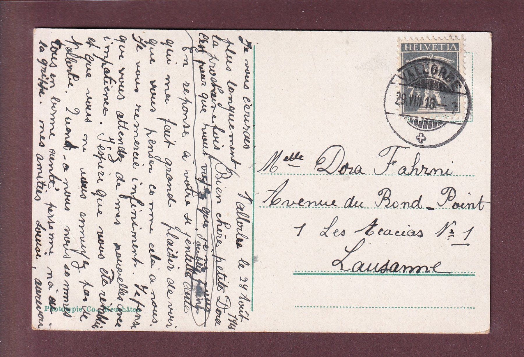 Cartoline postali: VALLORBE - Bords de l'Orbe - 1918 – Usato da Pully venduto da nicecards 1