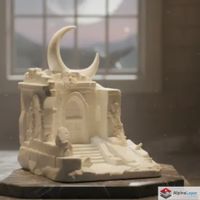 Crescent Moon Temple Sculpture Gothic Ruin Shrine - 3D Print
