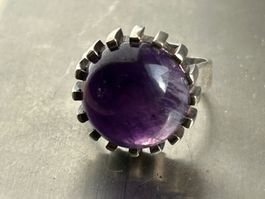 Silberring Amethyst Cabochon, Vintage  (53.5) verstellbar