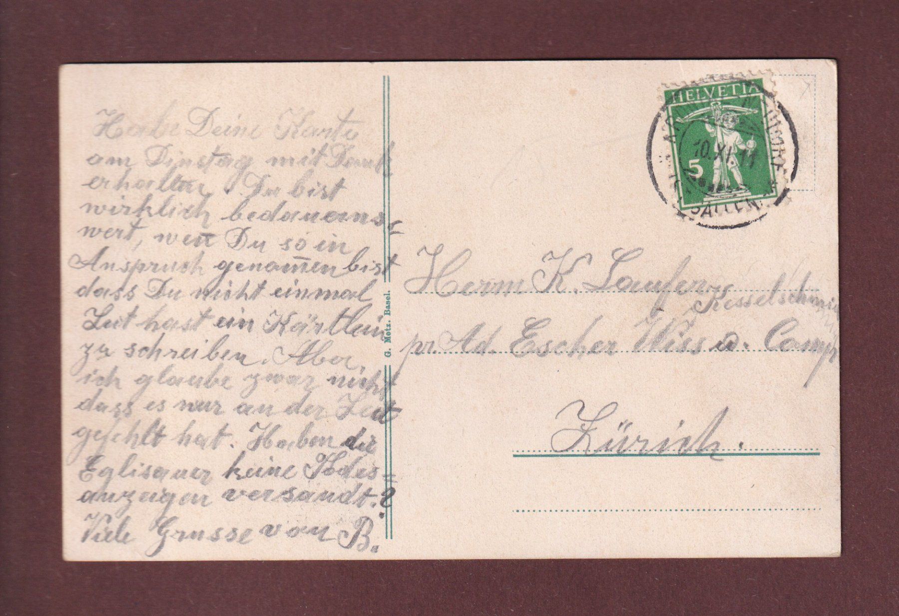 Cartoline postali: ST. GALLEN - Rosenbergstrasse - 1911 // Eckbug // – Usato da Pully venduto da nicecards 1
