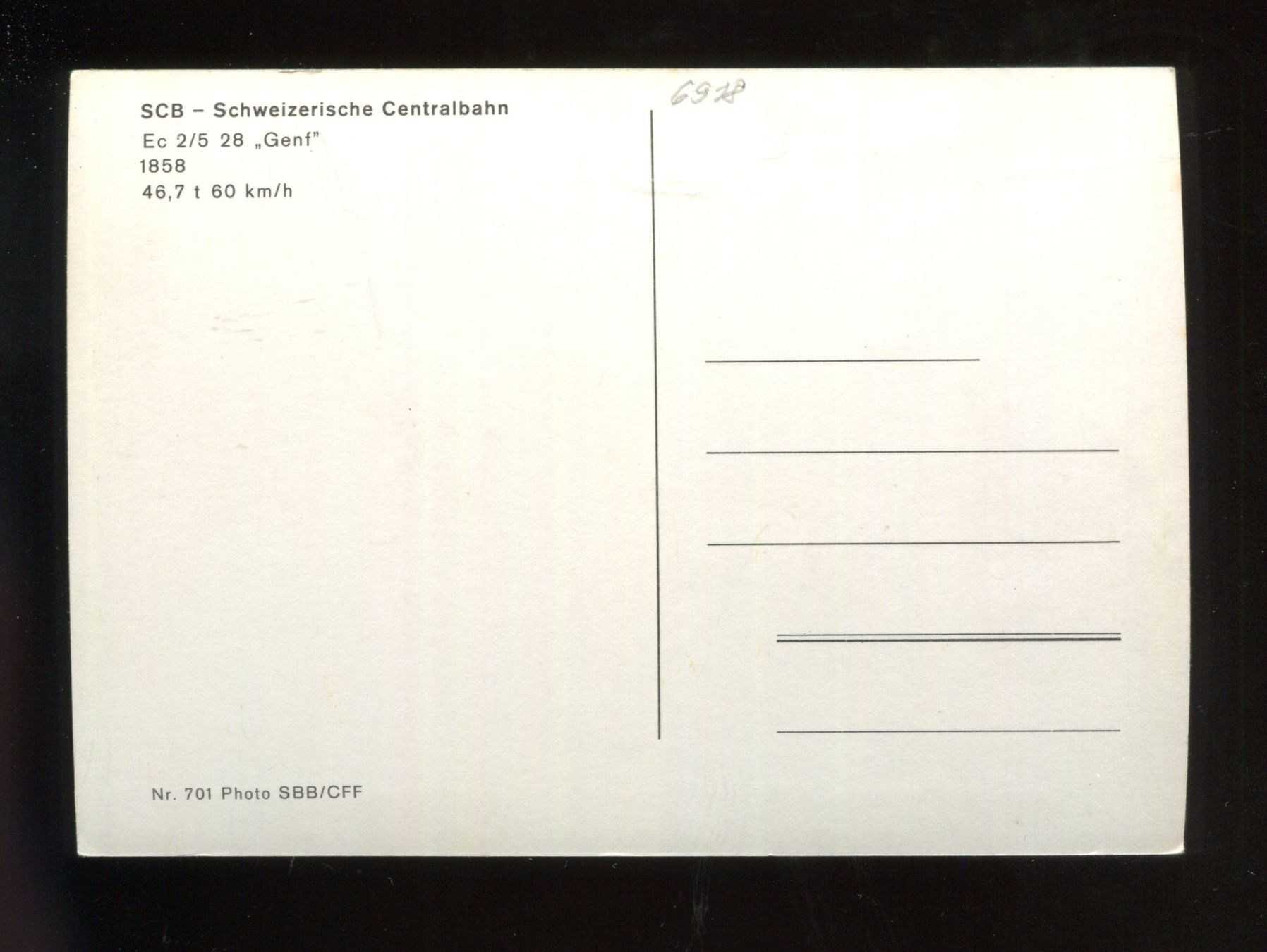 Cartes postales: SCB, Schweizerische Centralbahn, Ec 2/5 28 "Genf" – D'occasion à Aarau par Elmaar41 1