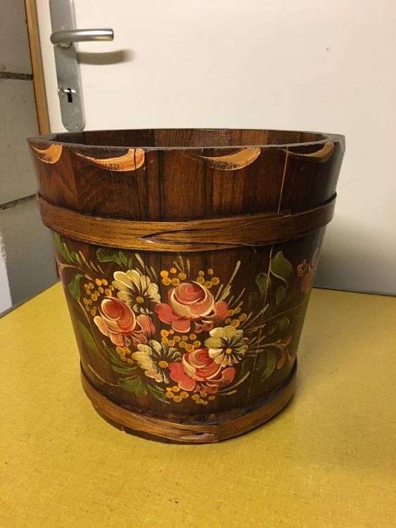 Übertopf aus Massive Holz, Hand Bemalen Blumen Muster. Kaufen auf Ricardo