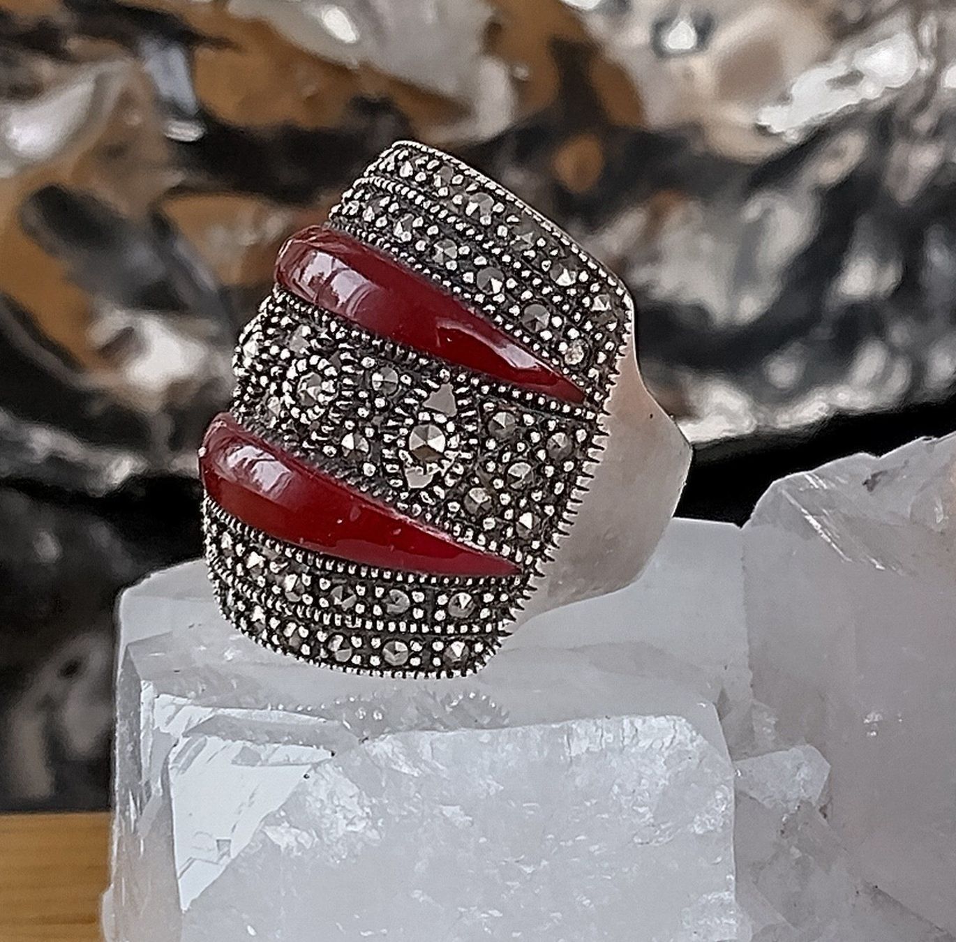 Anelli: MEGA RING MIT MARKASITEN SILBER 925 RUSSISCH – Usato da Romanshorn venduto da Glitzer-Paradies 2