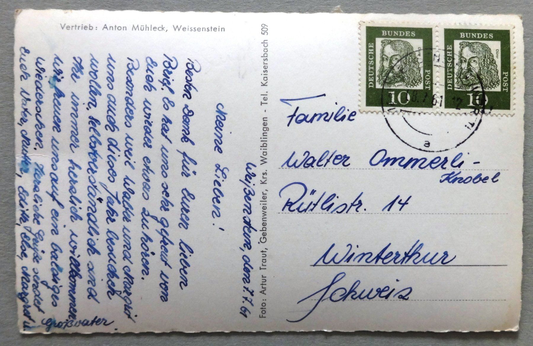 Ansichtskarten: Schloss und Kirche in Weissenstein – Gebraucht aus Fétigny von Billy2miny 1