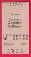 KARTON BILLETT, LUZERN - GELFINGEN, 2.KLASSE, EINFACH, 1984