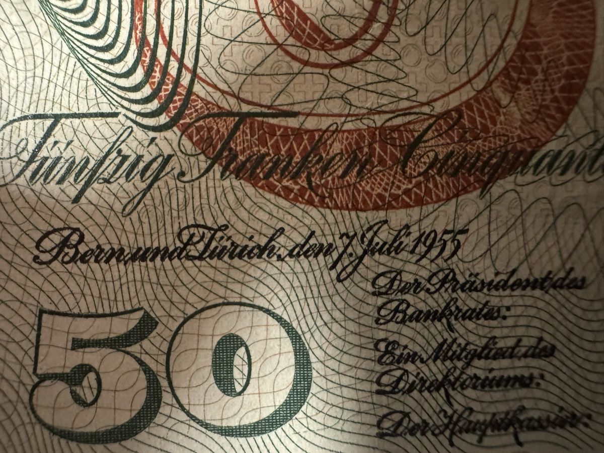 Banknoten: 50 Franken - Schweiz 1955 – Gebraucht aus Massagno von ilm_vd96 2
