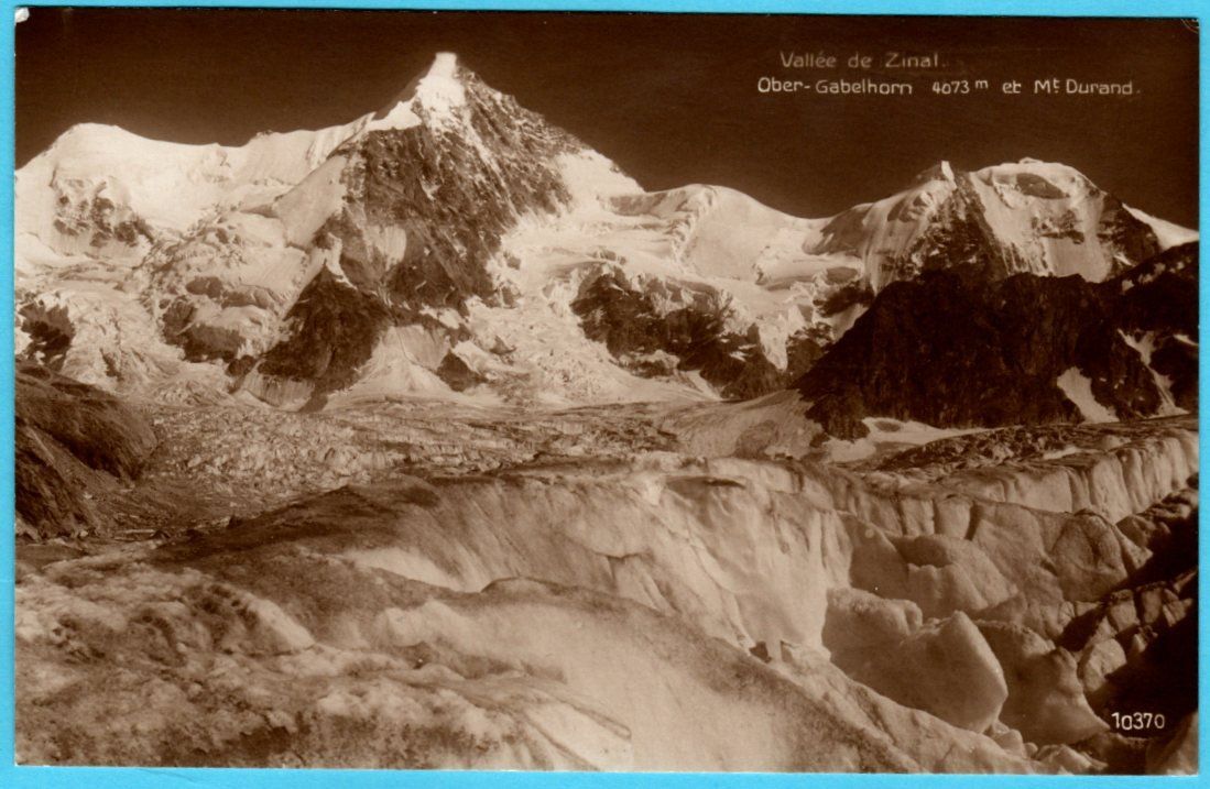 Cartoline postali: Zinal mit Gabelhorn und Mt Durant 1925 Berge – Usato da Zürich venduto da Sion2006
