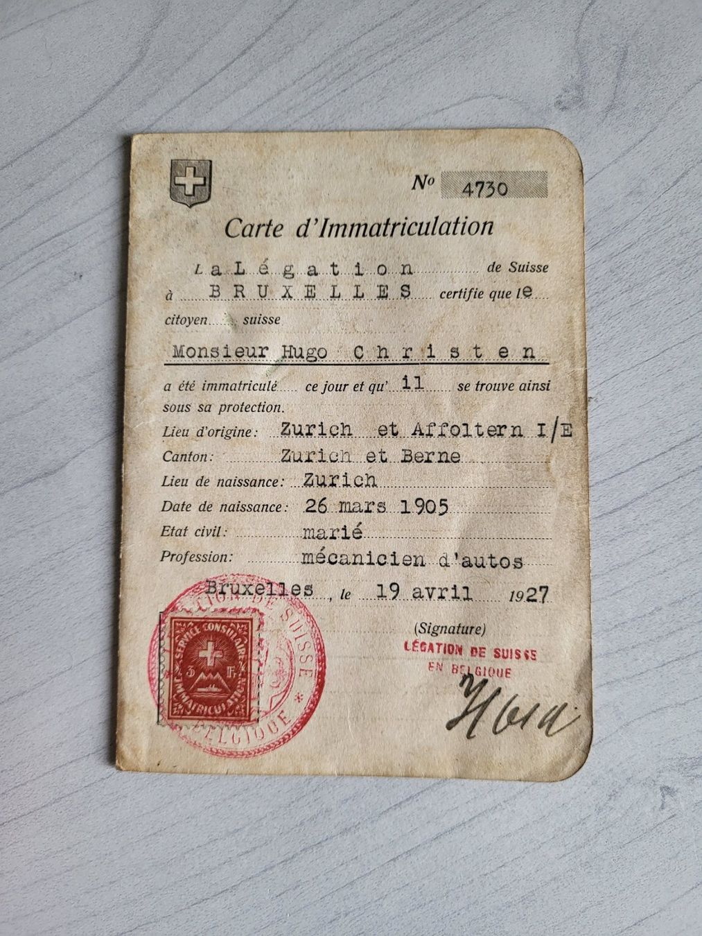Dokumente: Meldebescheinigung 1927 – Gebraucht aus Allschwil von Uhrenbinz