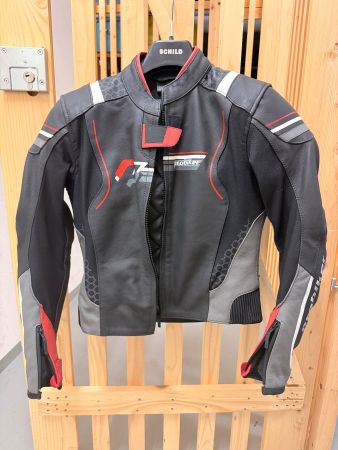 Motorradjacke Damen Leder schwarz/rot Grösse 36