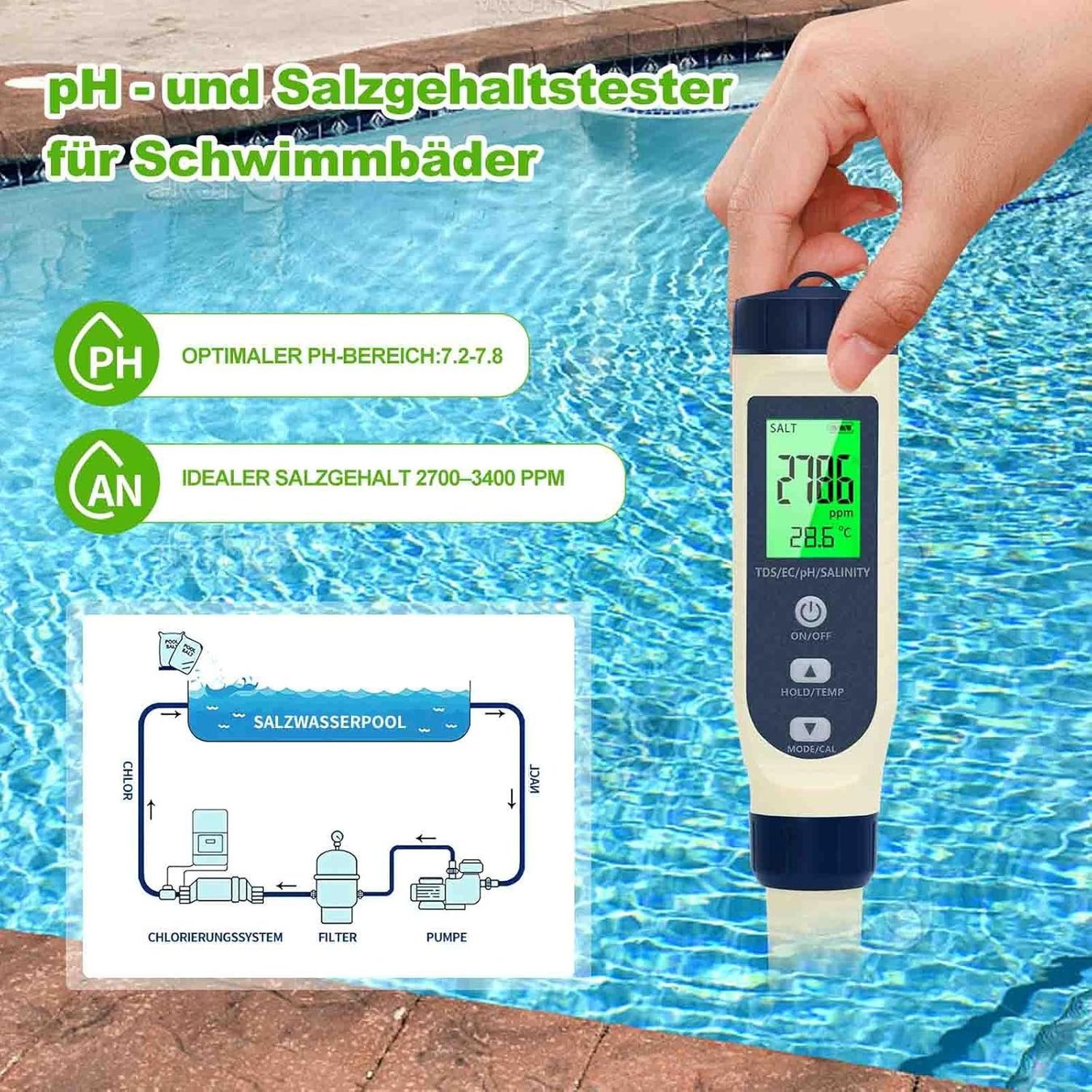 Misurare: PH-Messgerät - PH/Salzgehalt/EC/TDS/Temperatur-Multifunktion – Nuovo e nell'imballaggio originale da Châtelaine venduto da topshop.switzerland 2