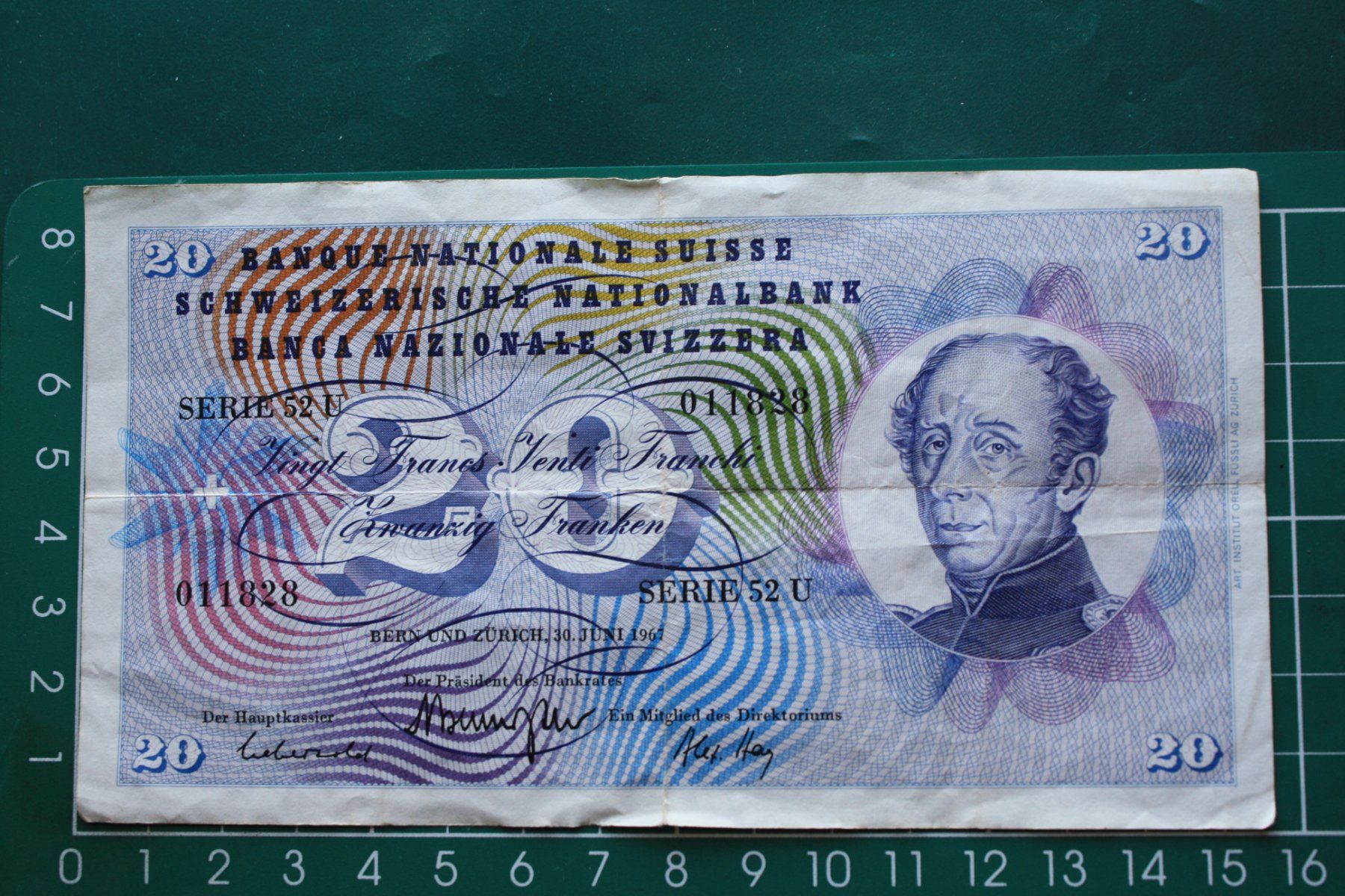 Banconote: general dufour banknote 20 franken 1967 – Usato da Laupen BE venduto da Gufi57
