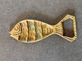 Alter schöner Flaschenöffner Fisch Messing vintage