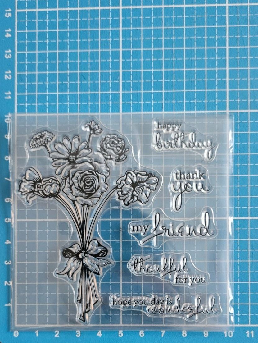 Stempel: Silikonstempel Nr.567, Blumenstrauss und Texte – Neu und originalverpackt aus Gretzenbach von Fliegepilz56 1
