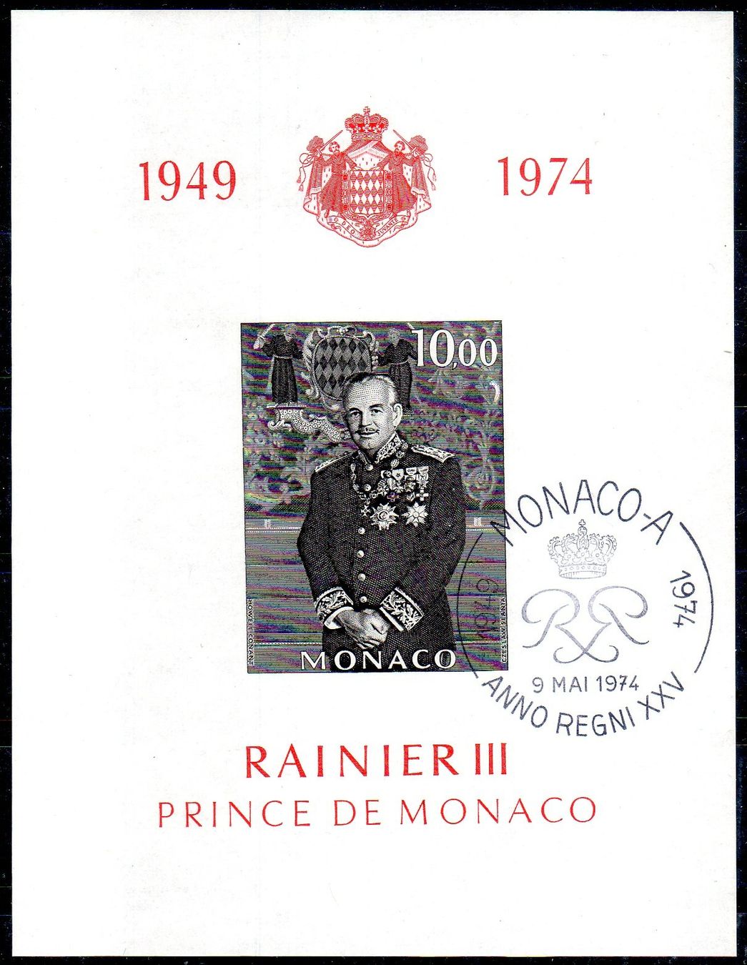 Alle Briefmarken: RAINIER III 1949 - 1974 BLOCK MIT SONDERSTEMPEL - MO09 – Gebraucht aus Losone von EM2019