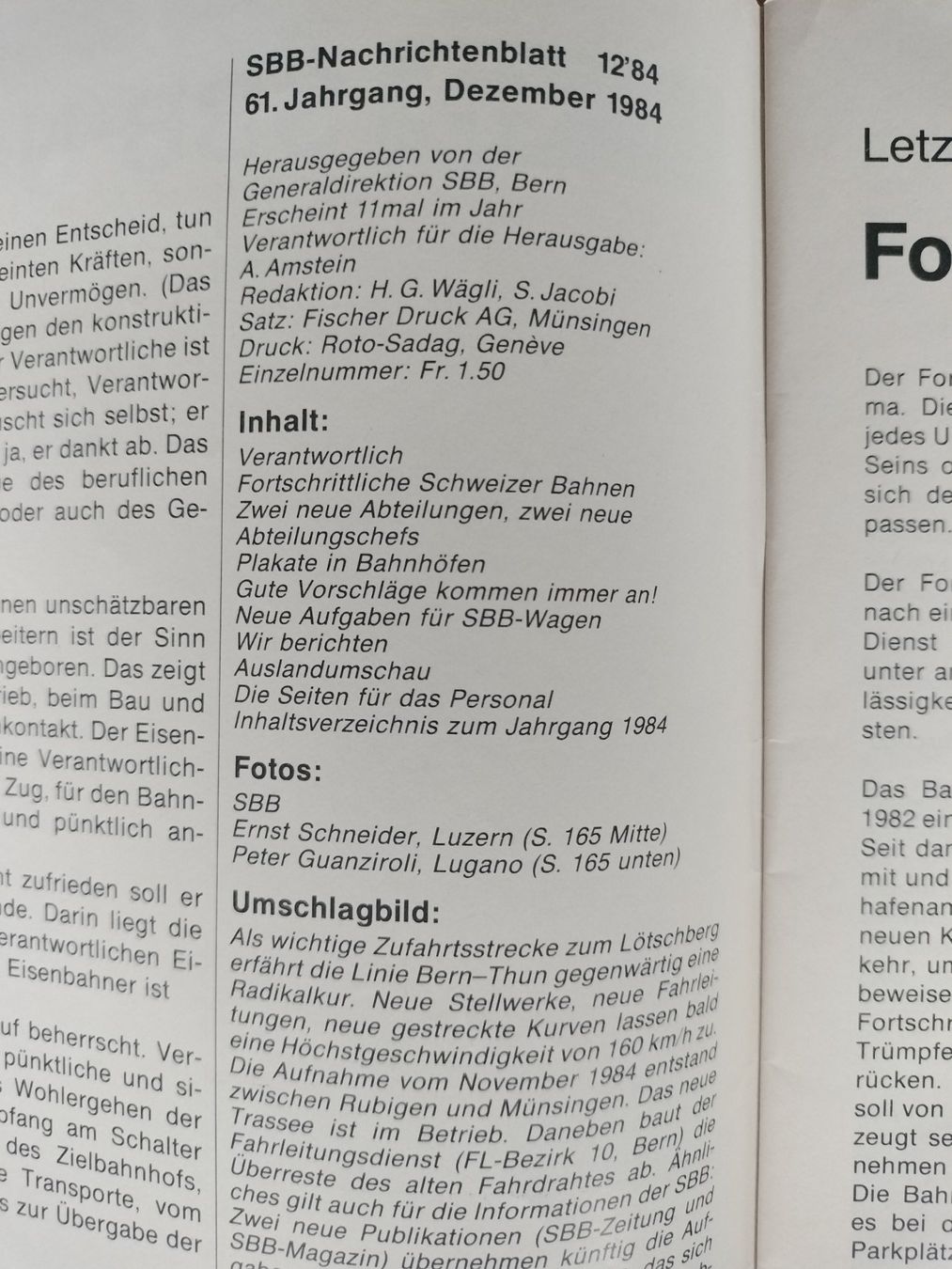 Riviste & Magazine: SBB CFF FFS Nachrichtenblatt von 1984 – Usato da Schwanden Sigrisw venduto da pho_2mc9 1