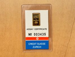 1g Credit Suisse, Feingold 999.9, selten zu finden tiefe Nr.