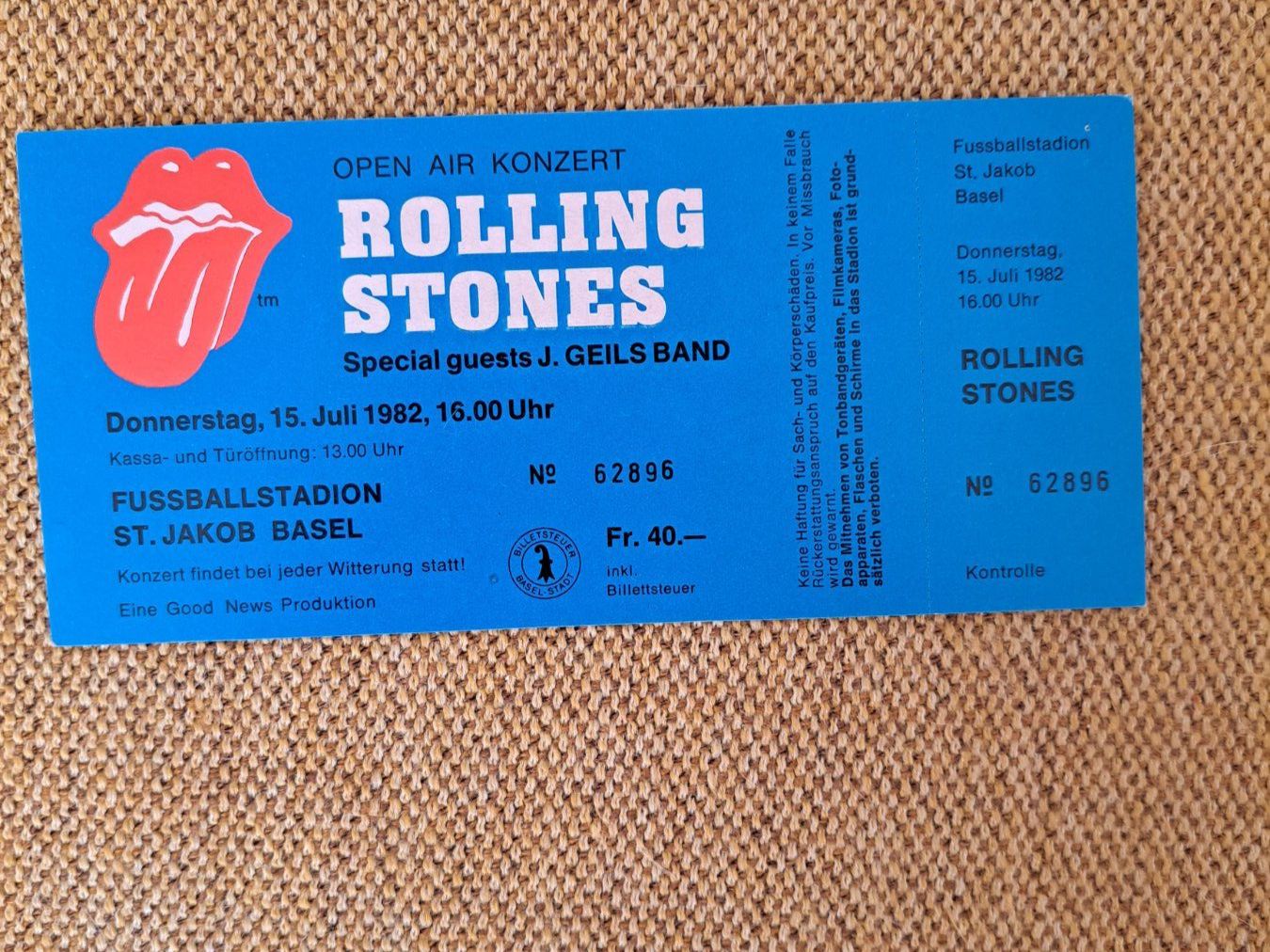 Tickets: Rolling Stones Open Air Ticket - 15. Juli 1982 Basel – Neu (gemäss Beschreibung) aus Hägendorf von Luckydog