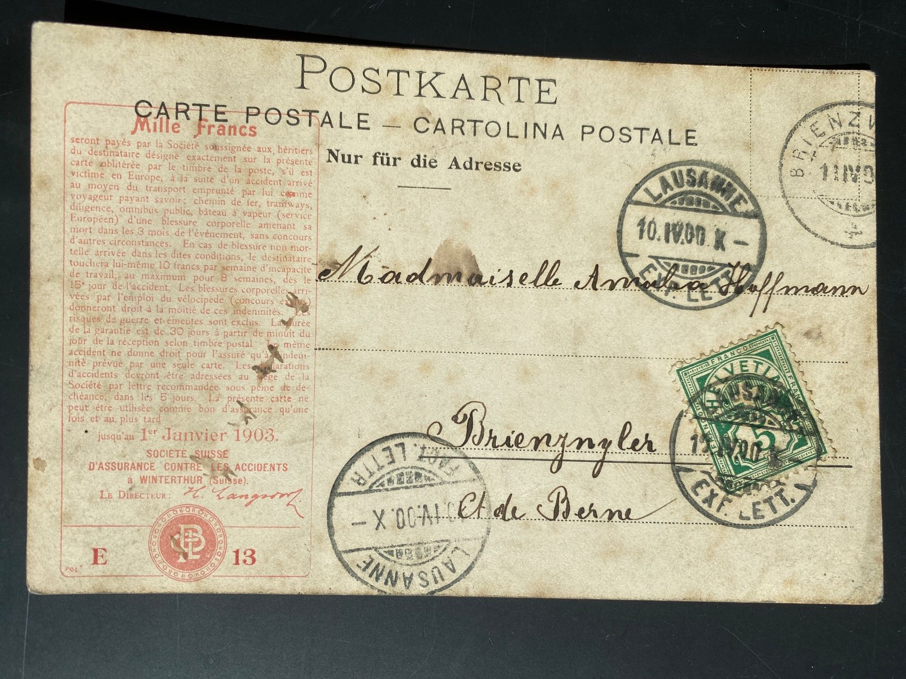Ansichtskarten: Ansichtskarte von Lausanne VD von 1900 – Gebraucht aus Engelberg von Delraich 1
