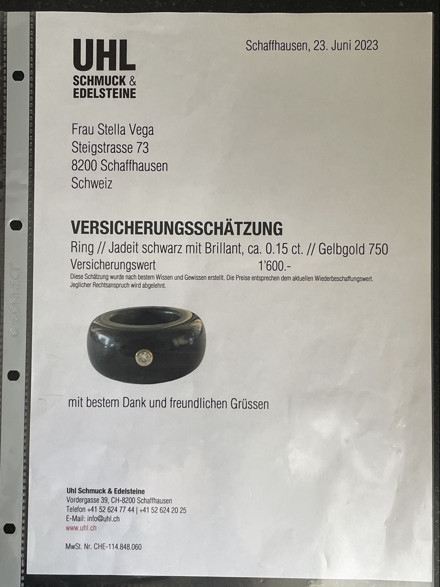 Anelli: UHL Jadeit Ring mit Brillant, ca Gr. 62, schwarz – Usato da Neuhausen am Rheinfall venduto da noelle0810 4