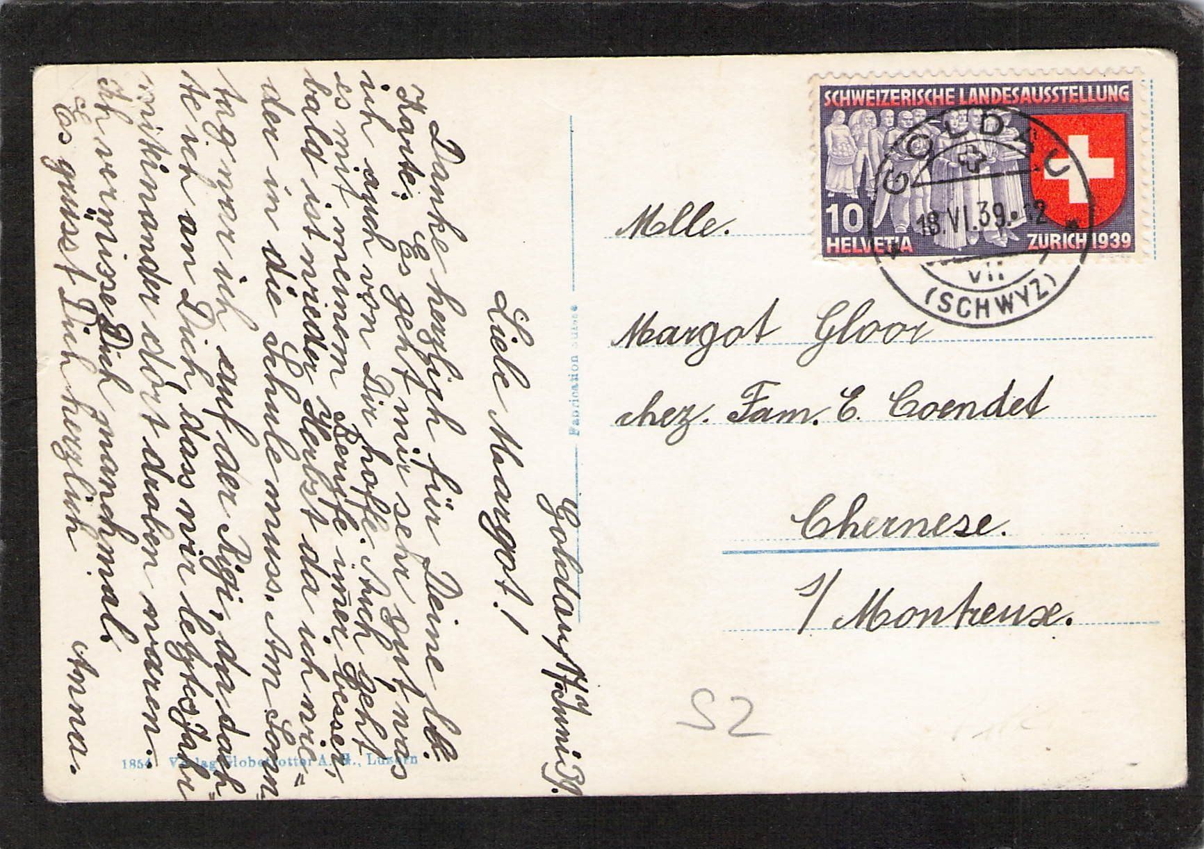 Ansichtskarten: Goldau SZ , gel. 1939 – Gebraucht aus Reichenburg von ibiza18 1